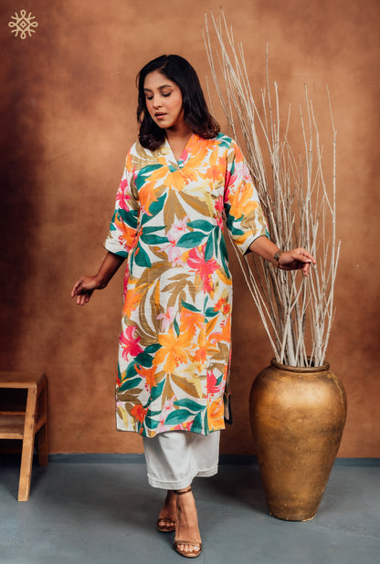 The Tropical Flora Silk Kurta Set