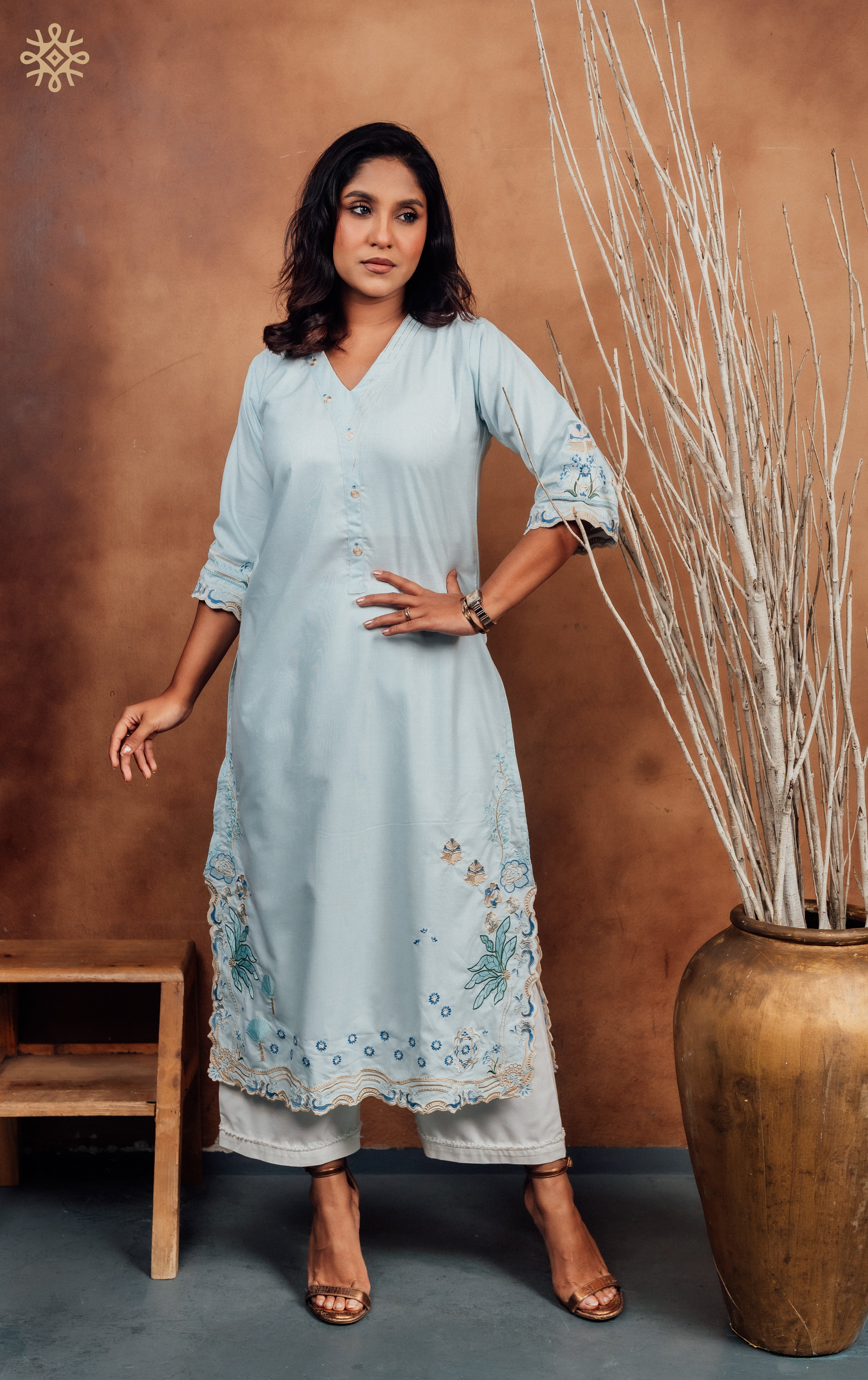 Glacial Blue Scalloped Kurta Set
