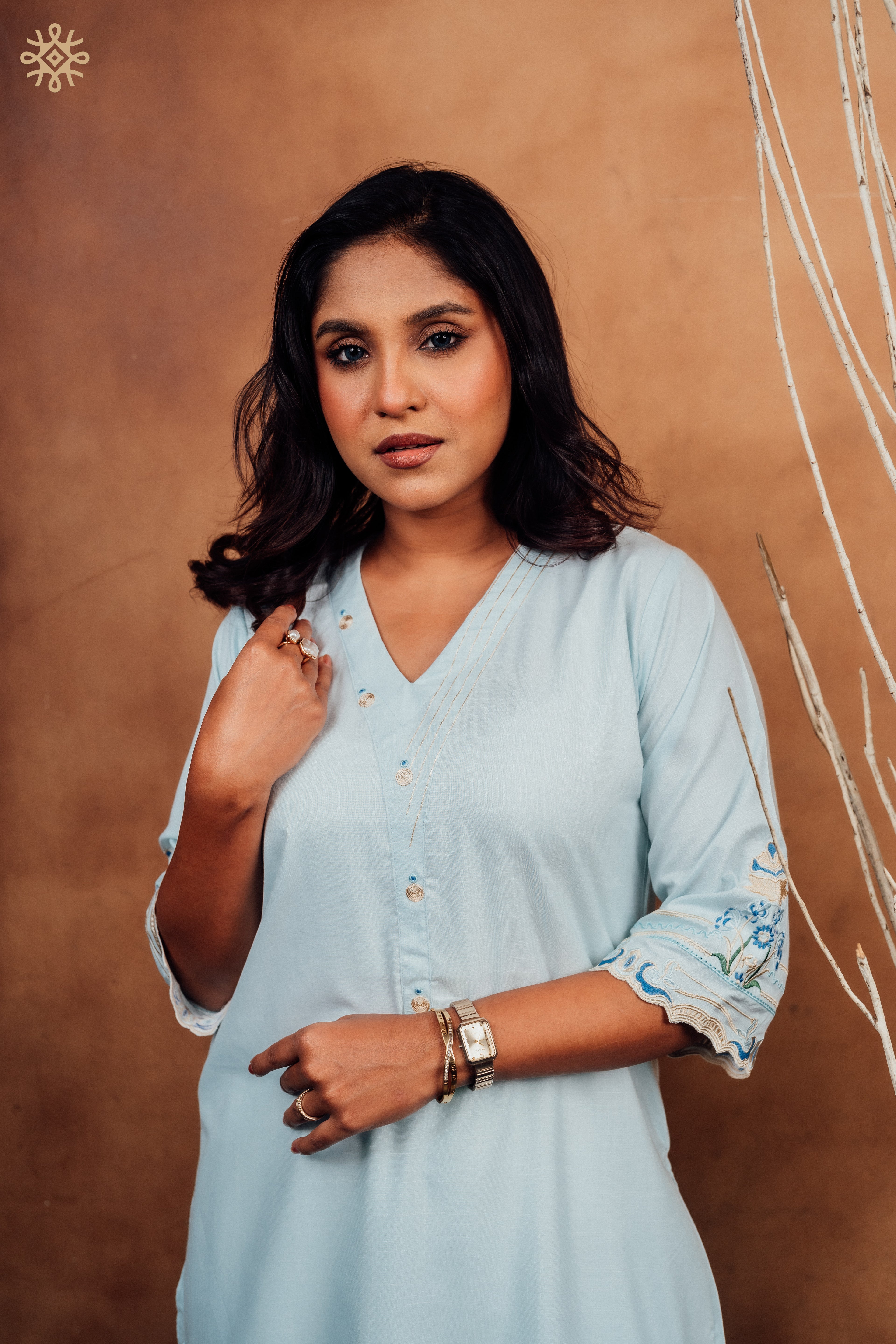 Glacial Blue Scalloped Kurta Set
