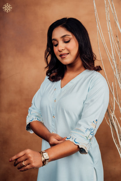 Glacial Blue Scalloped Kurta Set